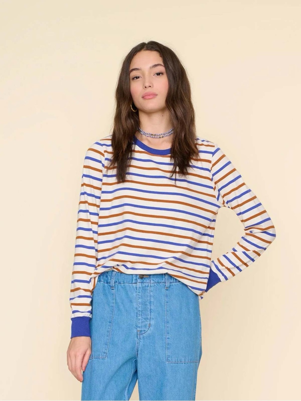 Xirena Striped Long Sleeve Easton Tee Medium Coastal Casual Cotton Top USA